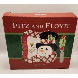 Fitz & Floyd “Top Hat Frosty” Snack Plate With Spreader New Open Box